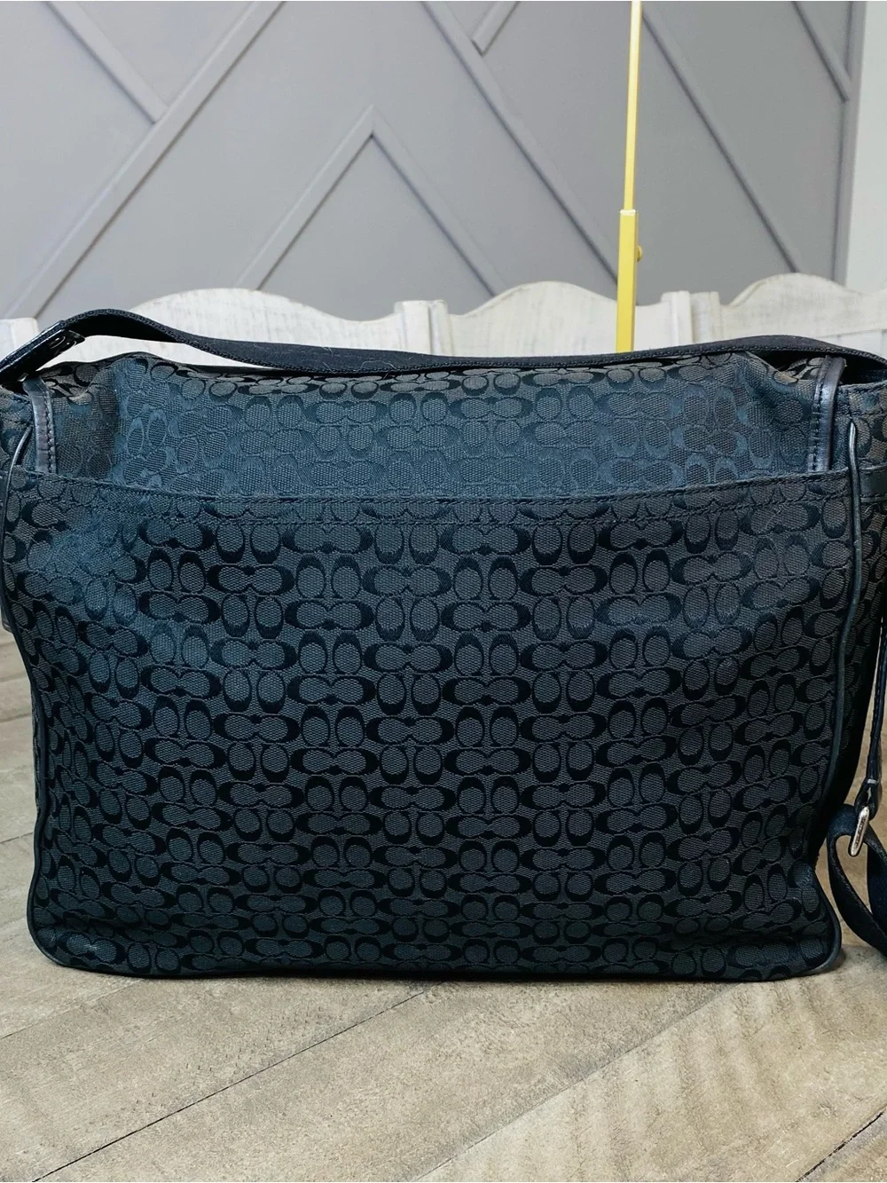 Coach Signature Jacquard Messenger Bag Black Canvas Laptop Crossbody F70283